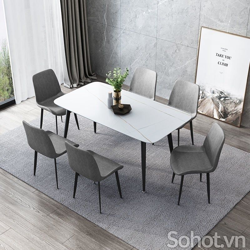 Bộ bàn ăn chân chữ N và 6 ghế Nelson