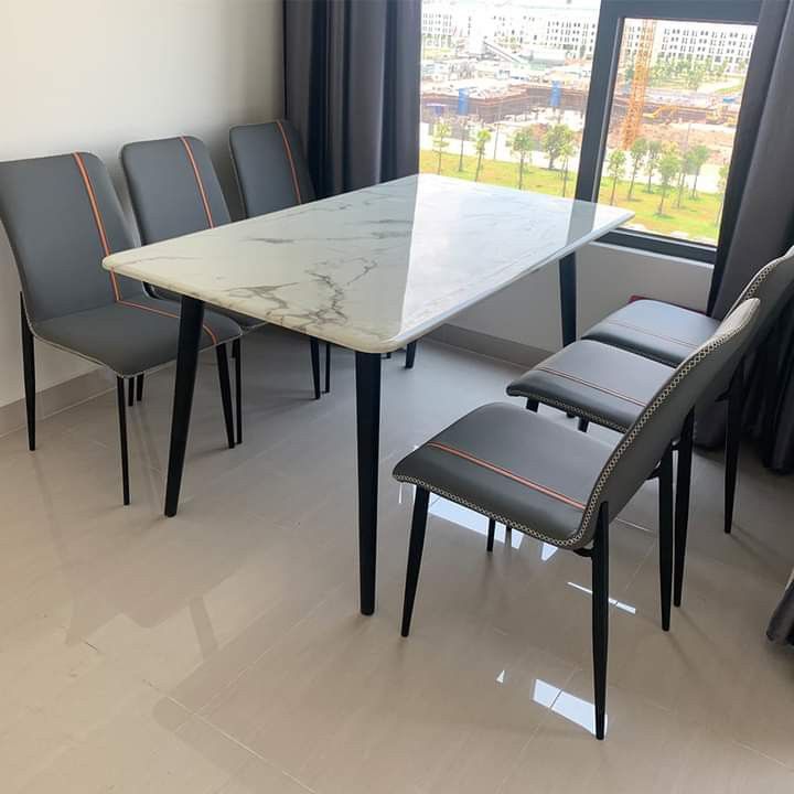 Bộ bàn ăn chân chữ N và 6 ghế Zena