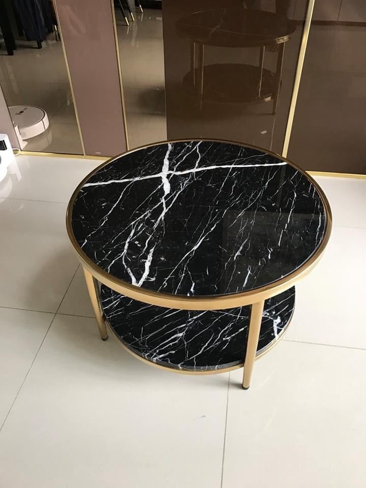  BÀN TRÀ SOFA MẠ VÀNG 2 TẦNG ĐÁ ĐEN 