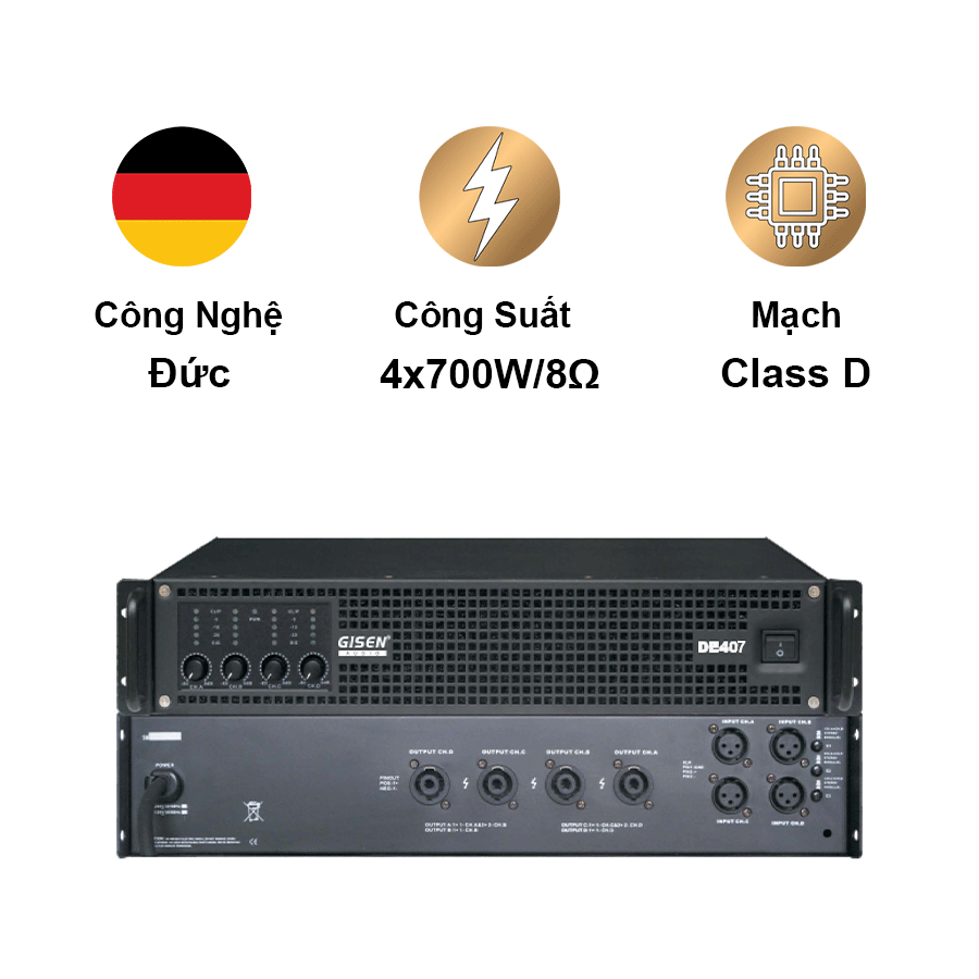 Cục Đẩy Công Suất 4 Kênh Gisen DE407