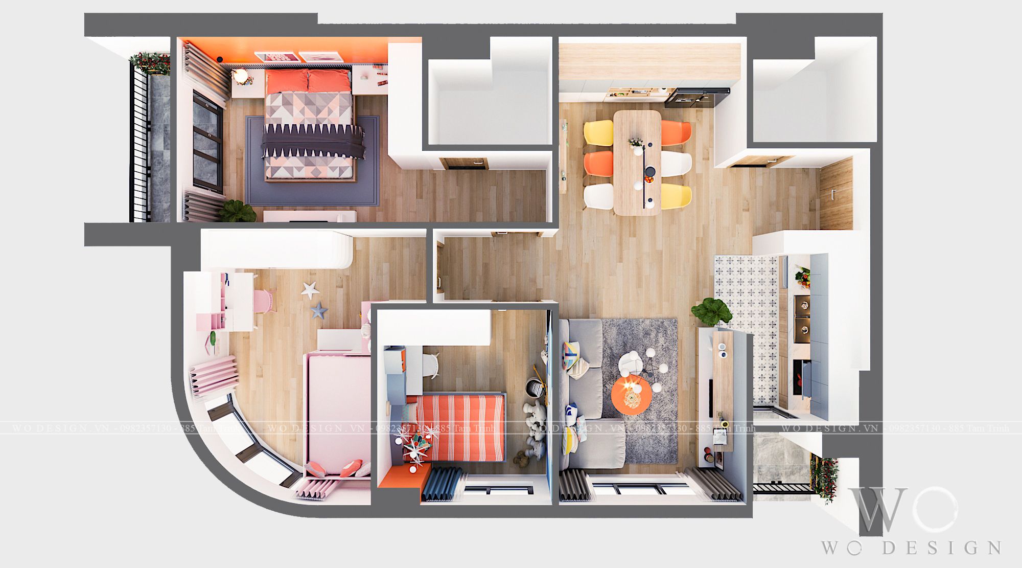 Chung cư Gelexia Riverside CT3 căn 1E 91m2 (3 ngủ + 1 khách bếp) - Phong cách Bazzar