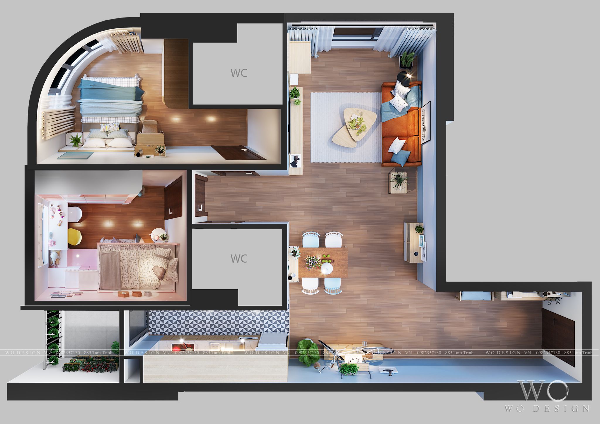 Chung cư Gelexia CT3 Căn 08 81m2 (2 ngủ + 1 khách bếp)
