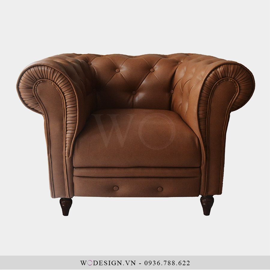 Sofa da đính khuy vặn tay SOCHA dáng đơn