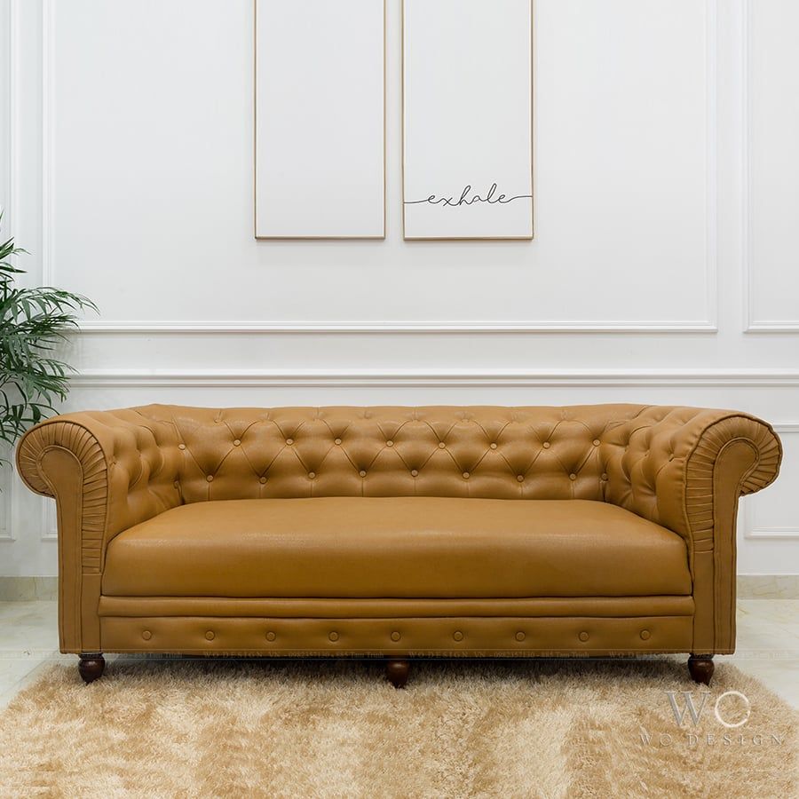 Sofa da dáng văng đính khuy vặn tay SOCHA