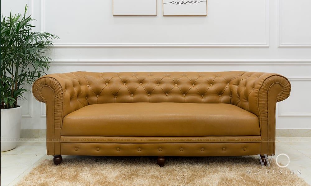 Sofa da dáng văng đính khuy vặn tay SOCHA