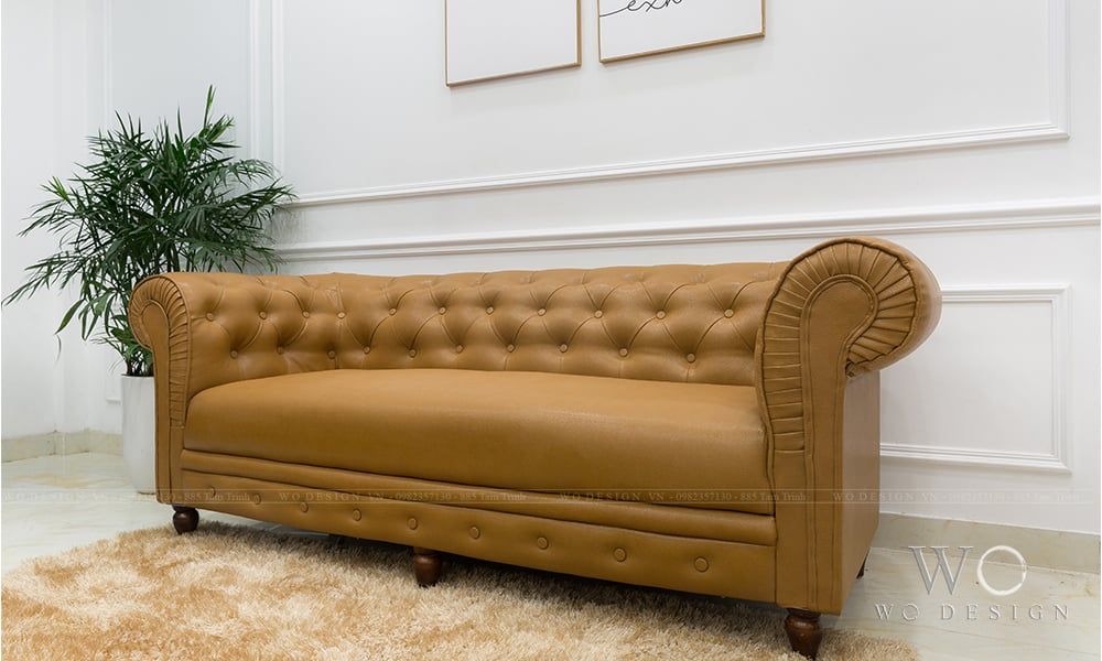 Sofa da dáng văng đính khuy vặn tay SOCHA