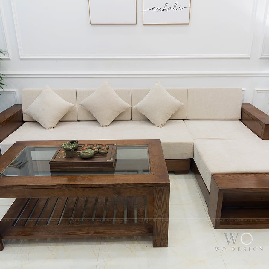 Sofa gỗ sồi MỘC góc chữ L vải nỉ