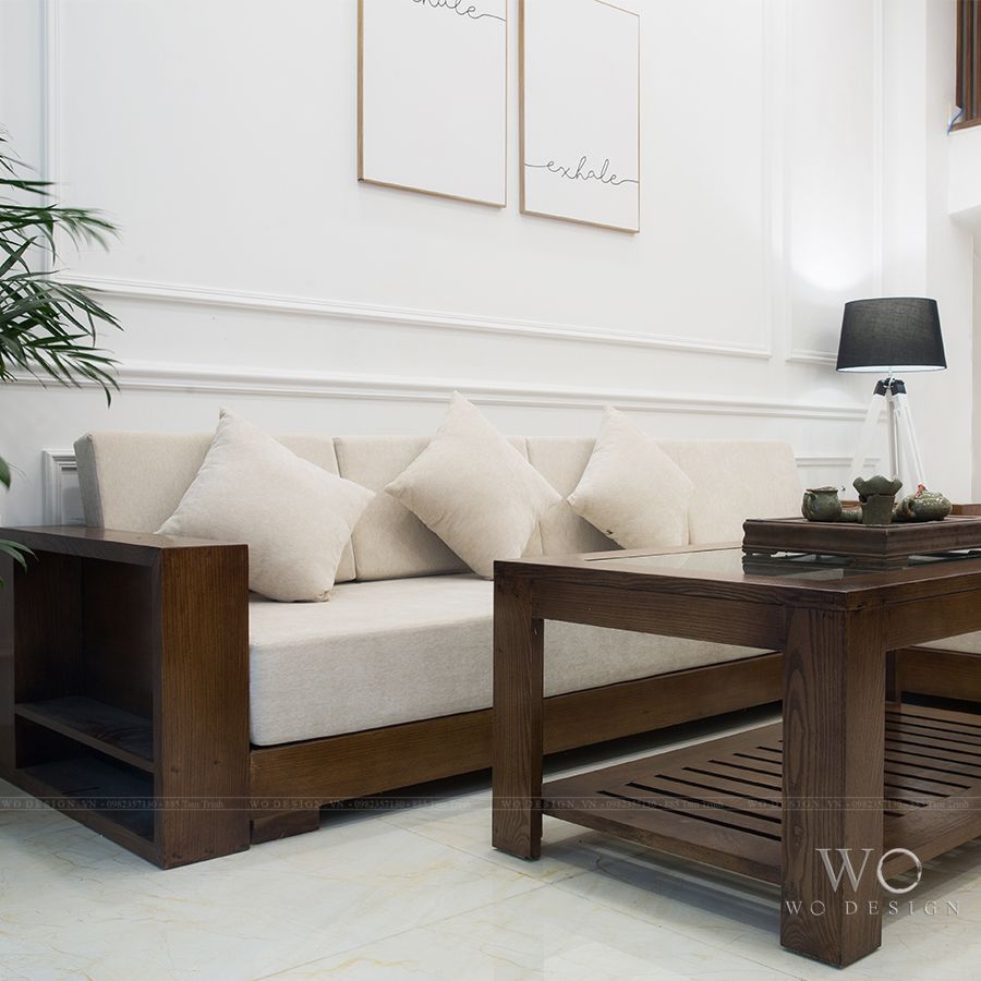 Sofa gỗ sồi MỘC góc chữ L vải nỉ