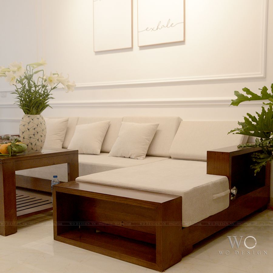 Sofa gỗ sồi MỘC góc chữ L vải nỉ