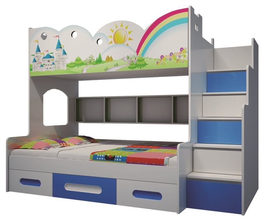 Giường tầng lâu đài xanh 1m2