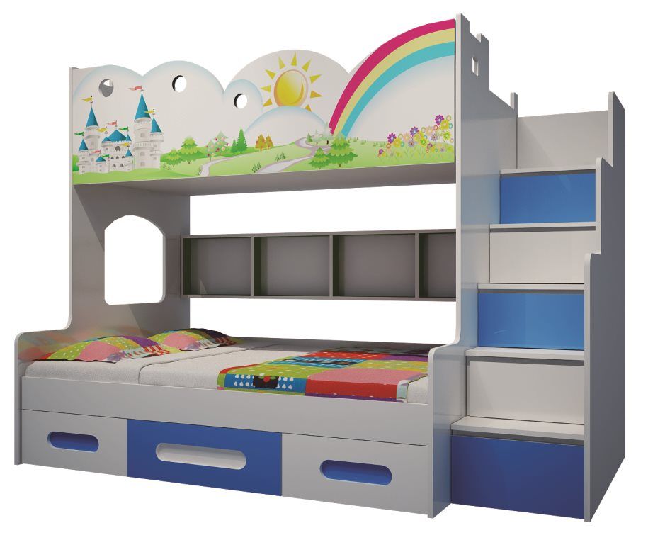 Giường tầng lâu đài xanh 1m2