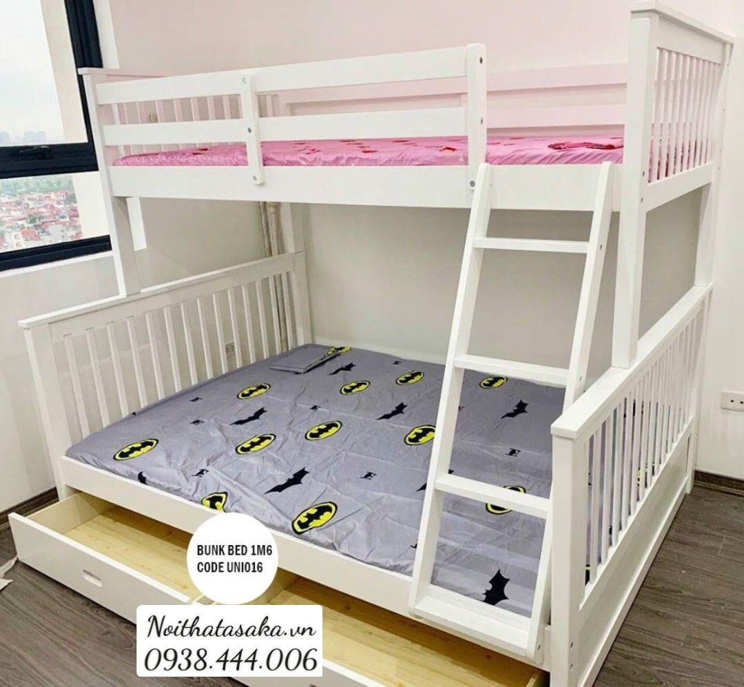 Giường tầng gỗ xuất khẩu A068 2 tầng 1m2/1m4 màu vàng