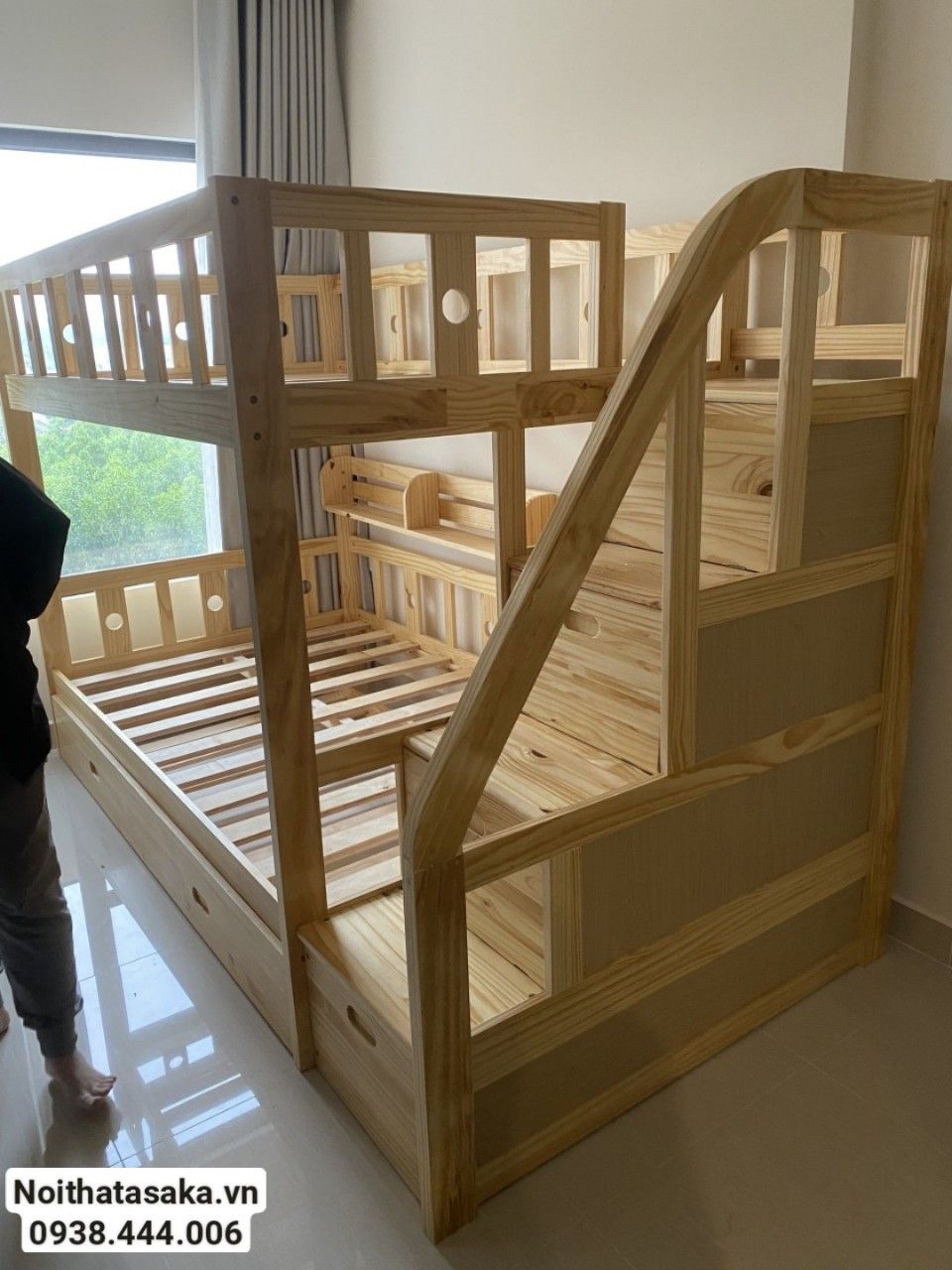Giường tầng Rich22 1m2/1m2 + 2 hộc màu trắng