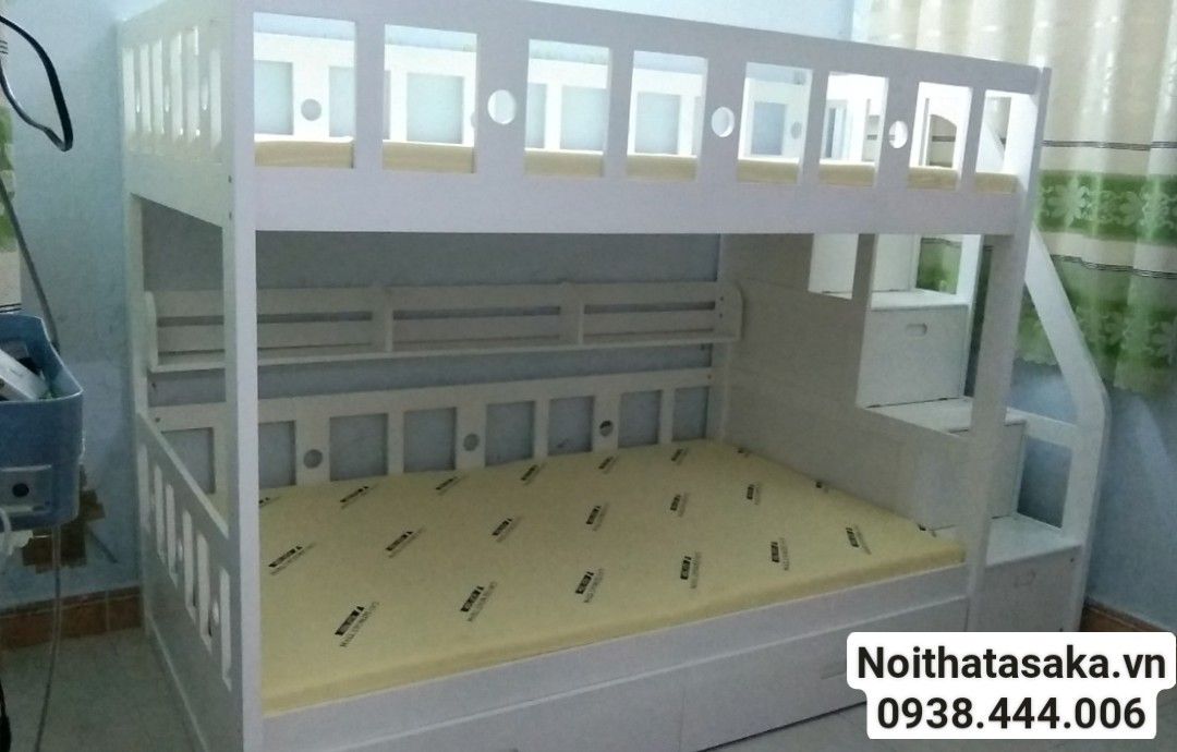 Giường tầng Rich22 1m2/1m2 + 2 hộc màu trắng