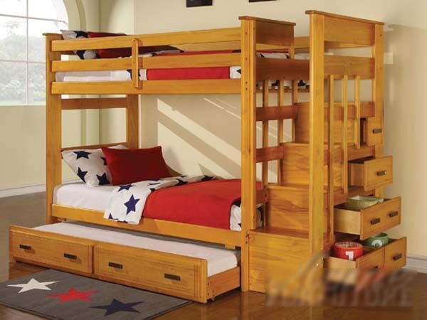 Giường 3 tầng xuất khẩu acme gỗ tự nhiên (vàng)