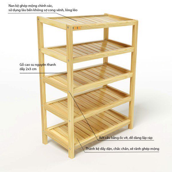KỆ GỖ DÉP 5 TẦNG 80CM
