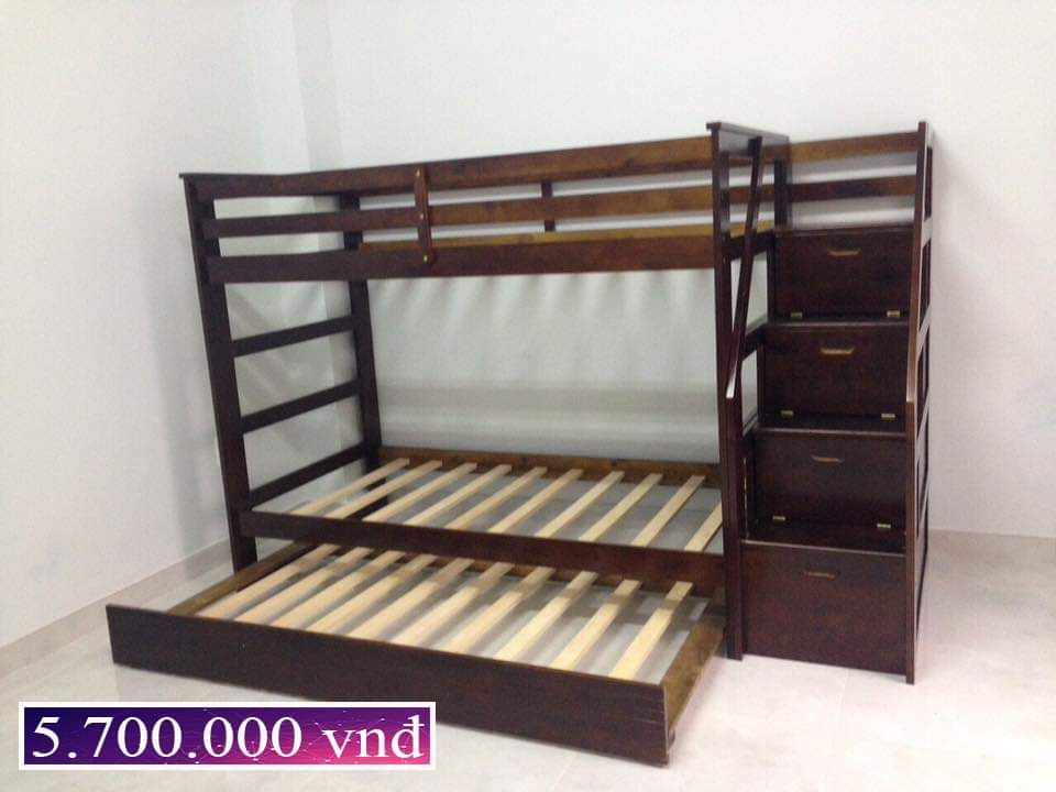Giường 3 tầng xuất khẩu a065 gỗ tự nhiên (trắng)
