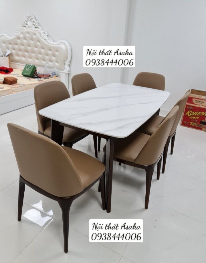 Bộ bàn ăn mặt đá nhập khẩu 6 ghế Grace