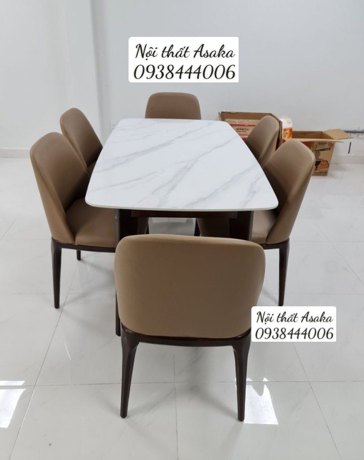 Bộ bàn ăn mặt đá nhập khẩu 6 ghế Grace