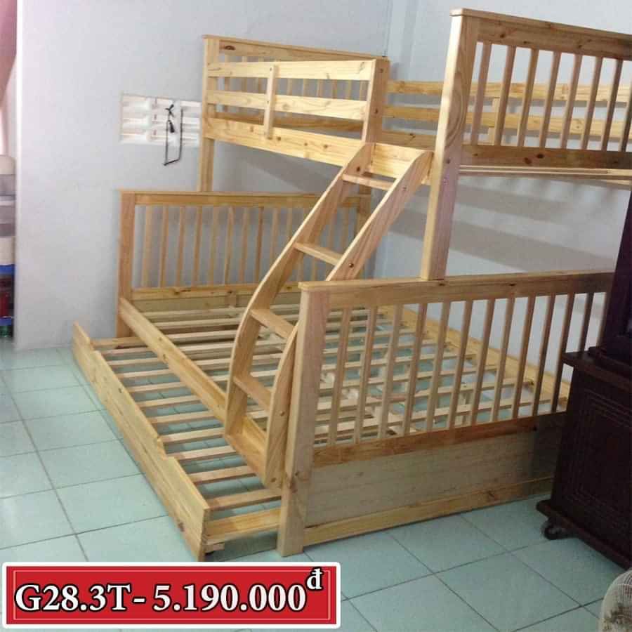 Giường 3 tầng xuất khẩu A028 gỗ tự nhiên (trắng)