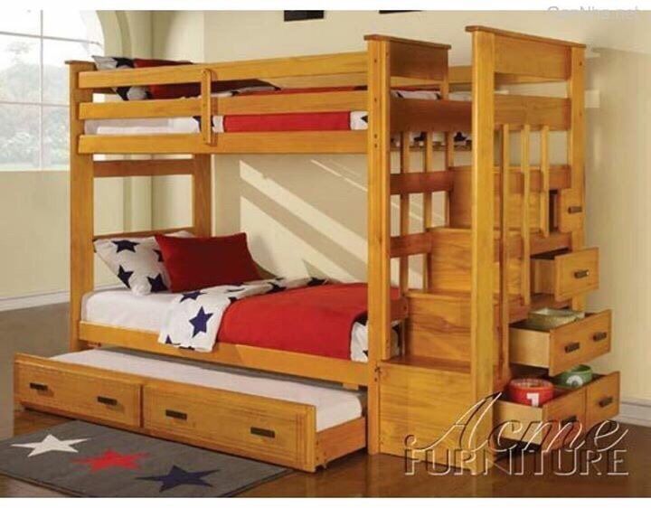 Giường 3 tầng xuất khẩu acme gỗ tự nhiên (nâu)
