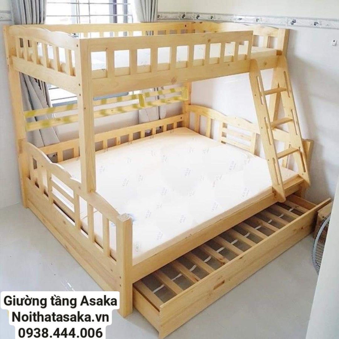 Giường tầng gỗ xuất khẩu Asaka12, 3 tầng 1m2/1m4/1m
