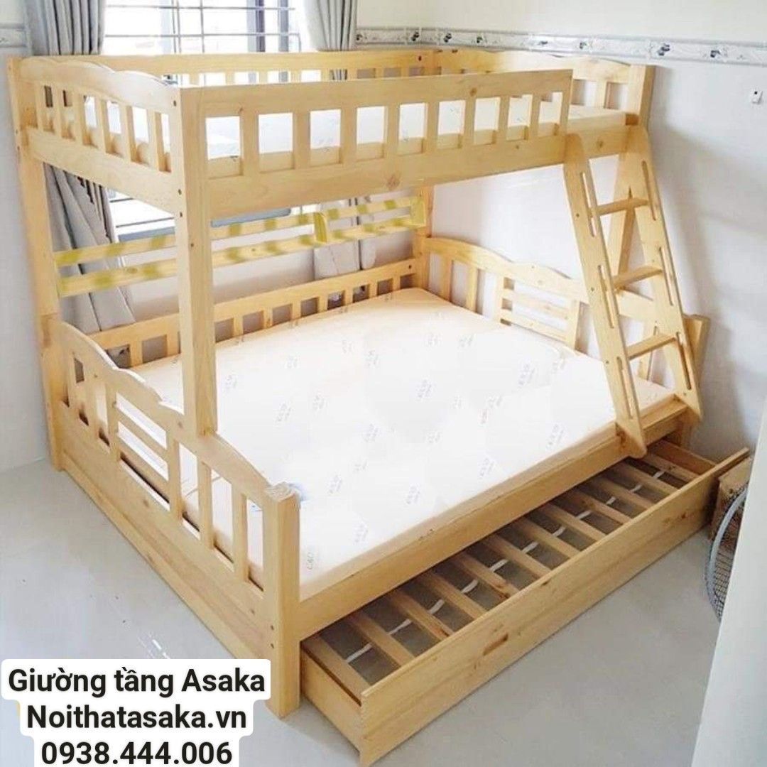  Giường tầng gỗ xuất khẩu Asaka12 ,3 tầng 1m/1m2/1m 