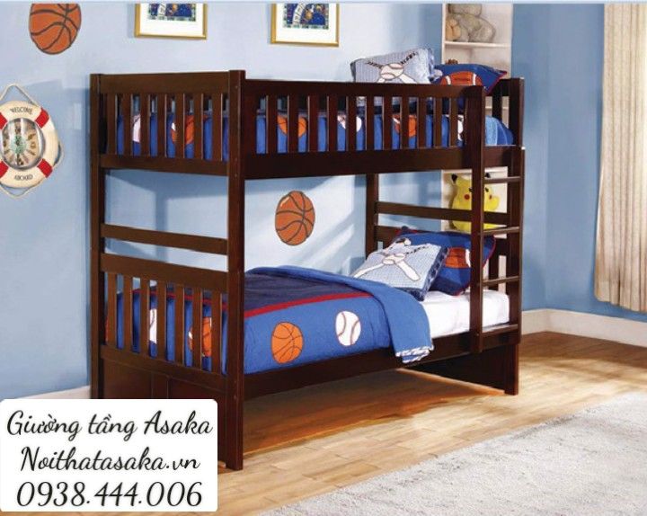 Giường 2 tầng gỗ xuất khẩu A012 size 1m màu nâu