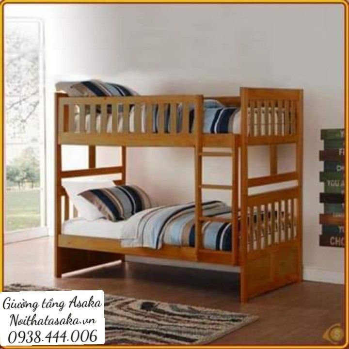Giường 2 tầng gỗ xuất khẩu A015 size 1m4 màu nâu