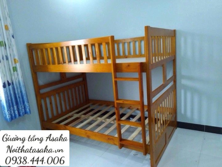  Giường 2 tầng gỗ xuất khẩu A015 size 1m4 màu nâu 