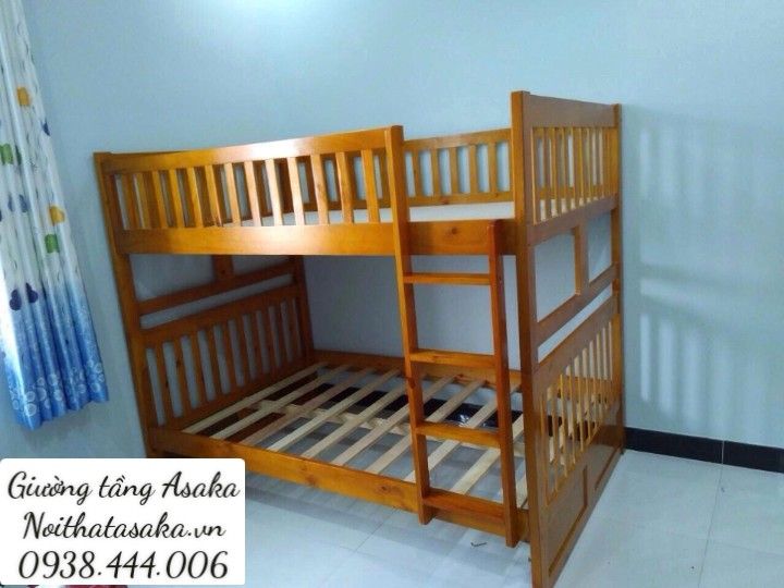 Giường 2 tầng gỗ xuất khẩu A012 size 1m màu nâu