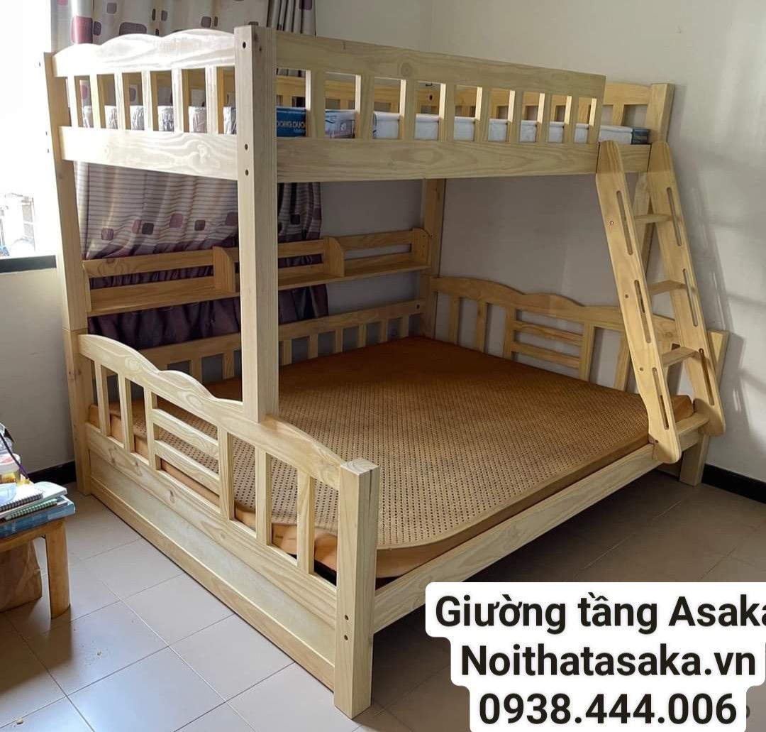  Giường tầng gỗ xuất khẩu Asaka12, 3 tầng 1m2/1m4/1m 