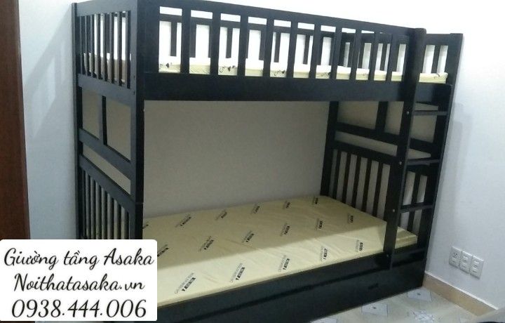  Giường 2 tầng A012 size 1m có hộc tủ màu vàng 