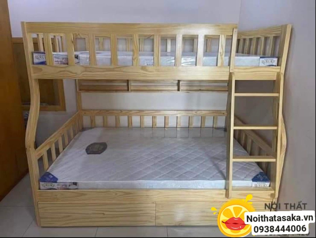 Giường tầng gỗ xuất khẩu Bun12 2 tầng 1m/1m2