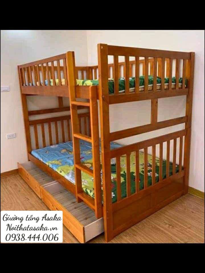  Giường 2 tầng gỗ xuất khẩu A015 size 1m4 (có hộc) màu trắng 