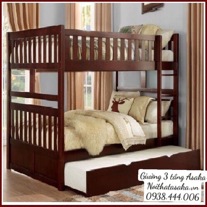 Giường 3 tầng A012 size 1m màu nâu
