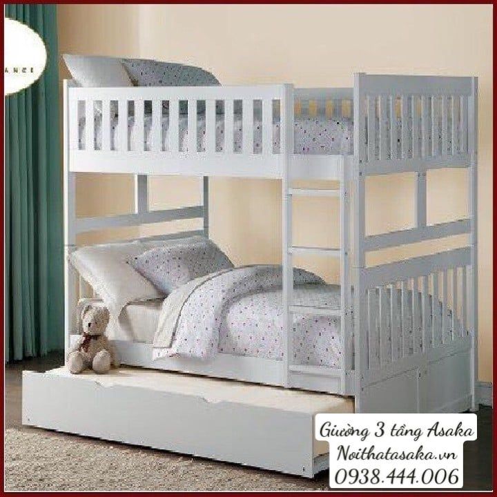 Giường 3 tầng A012 size 1m màu trắng