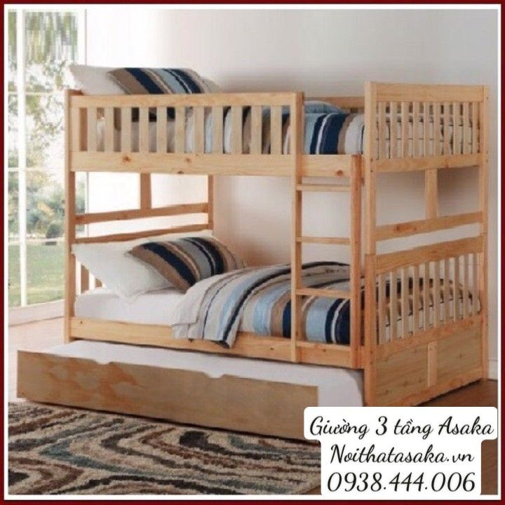 Giường 3 tầng A015 size 1m4/1m4/1m màu trắng