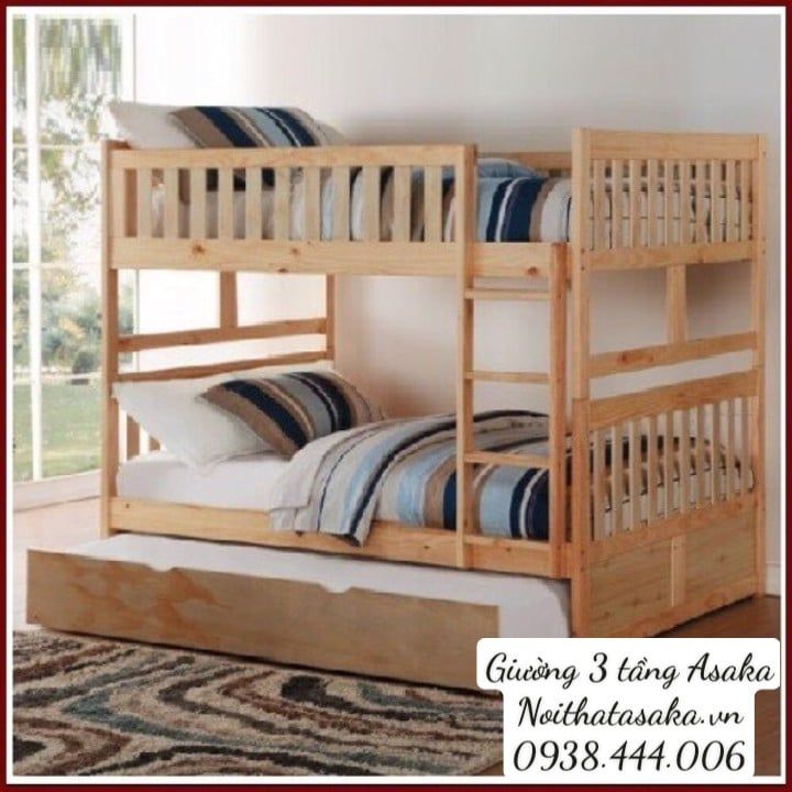 Giường 3 tầng A012 size 1m màu trắng