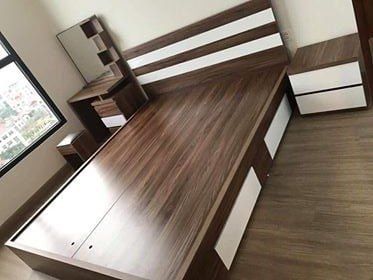 Giường ngủ mdf melamine có hộc tủ 1m6 nâu