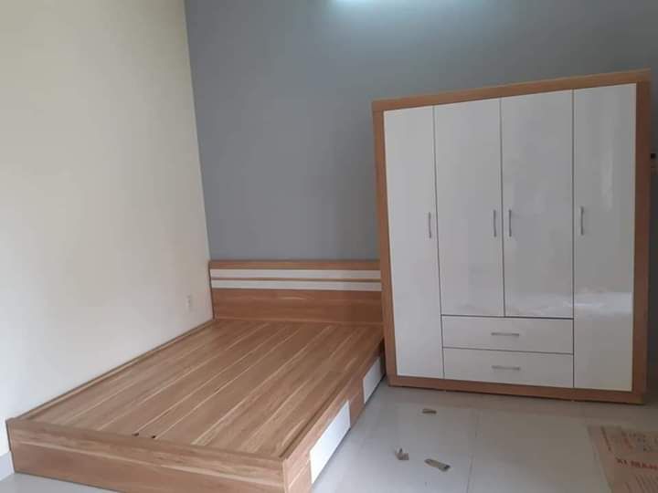  Giường ngủ mdf melamine có hộc tủ 1m8 vàng 