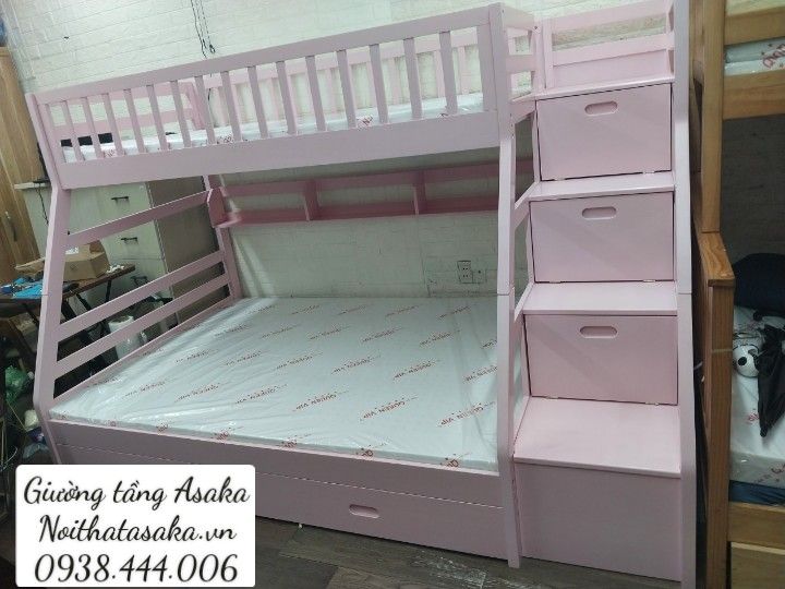 Giường 2 tầng A193 1m/1m4 màu hồng