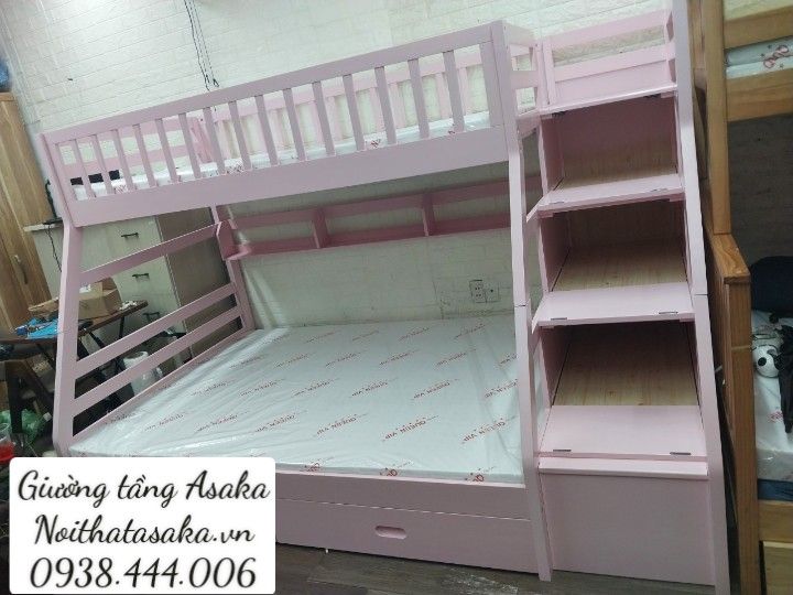 Giường 2 tầng A193 1m/1m4 màu hồng