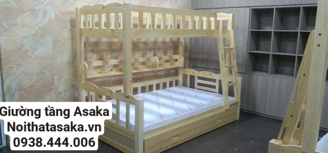 Giường tầng gỗ xuất khẩu ASAKA26 2 tầng 1m2/1m6