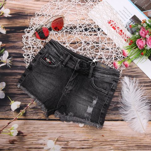 Quần short jean bé gái wash nhẹ cá tính