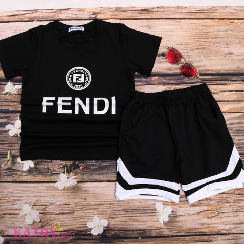 Set thun cổ tròn tay ngắn bé trai FENDI thể thao sang chảnh 