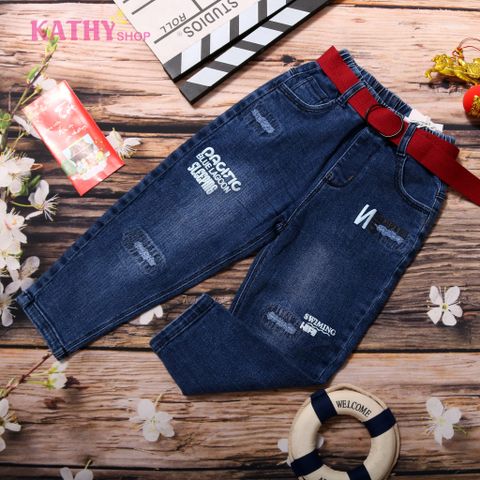 Quần jeans dài bé trai wash sành điệu 