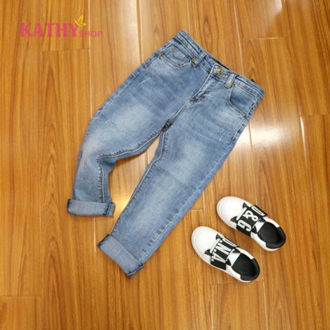 Quần jeans dài xanh ống suông cá tính 