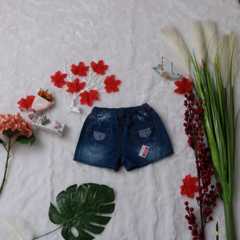 Quần Jeans ngắn bé gái thêu hình xinh xắn 