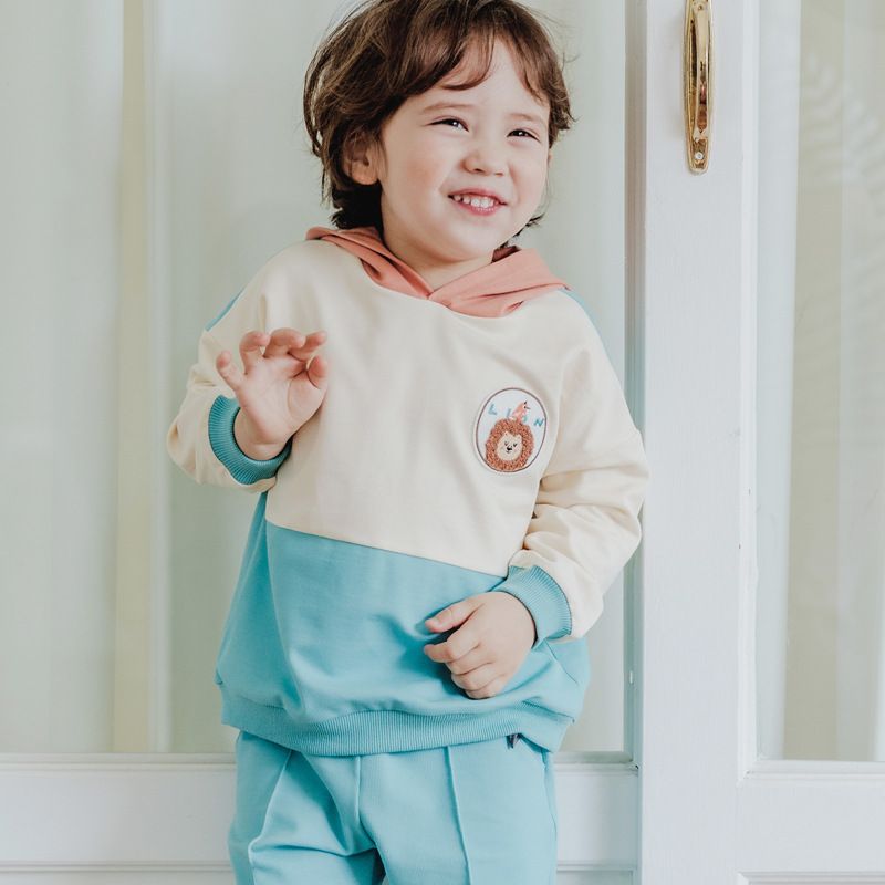 Bộ đồ bé trai Hàn Quốc Bebezoo dài tay _ Blue orange Lion